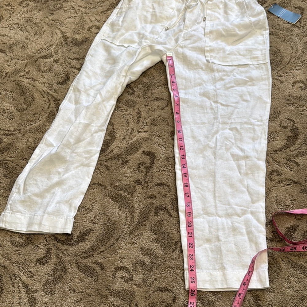White Drawstring Linen Pants - Picture 3 of 4